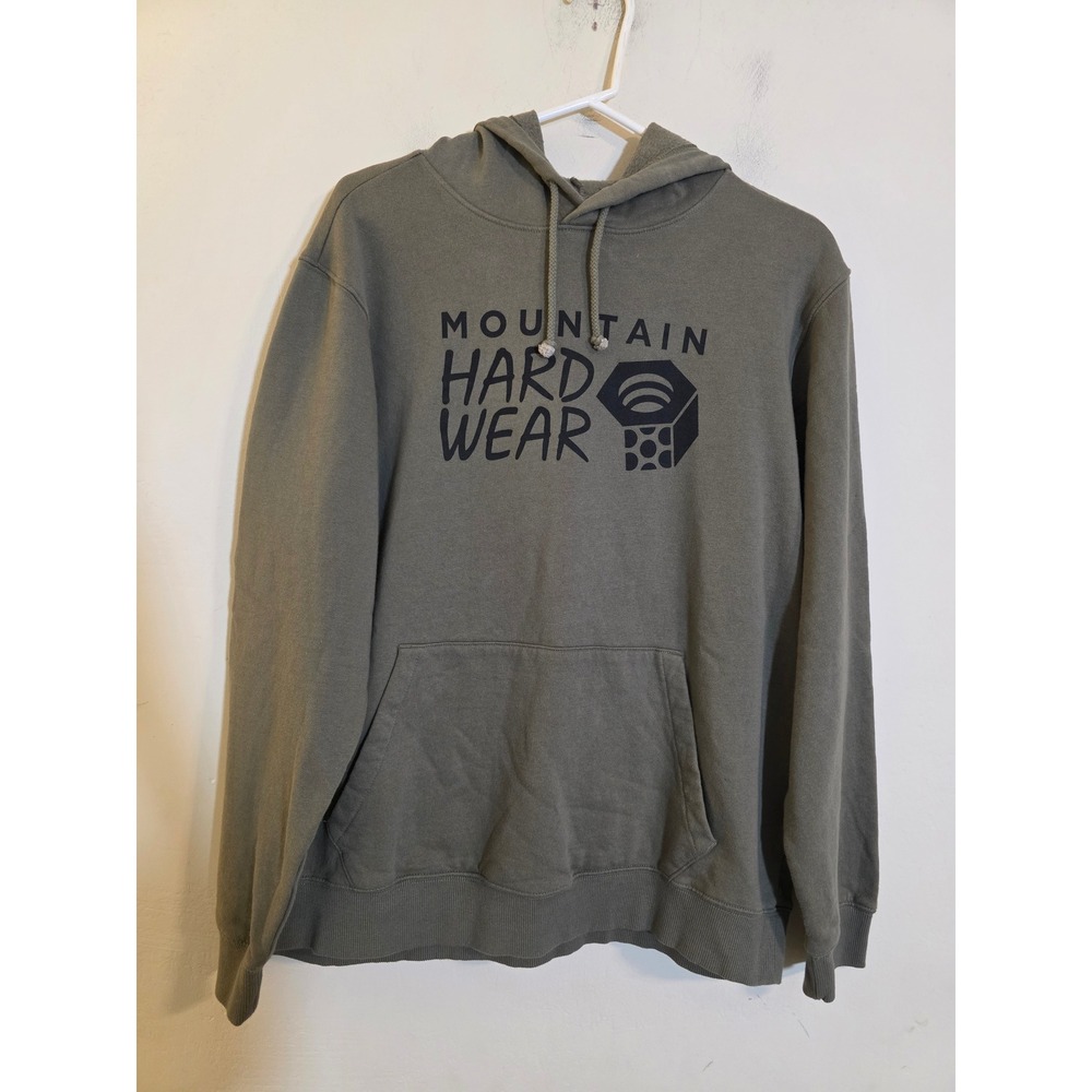 Mountain Hardwear Mens Logo Hoodie Olive Green Organic Cotton Pullover L OM9765